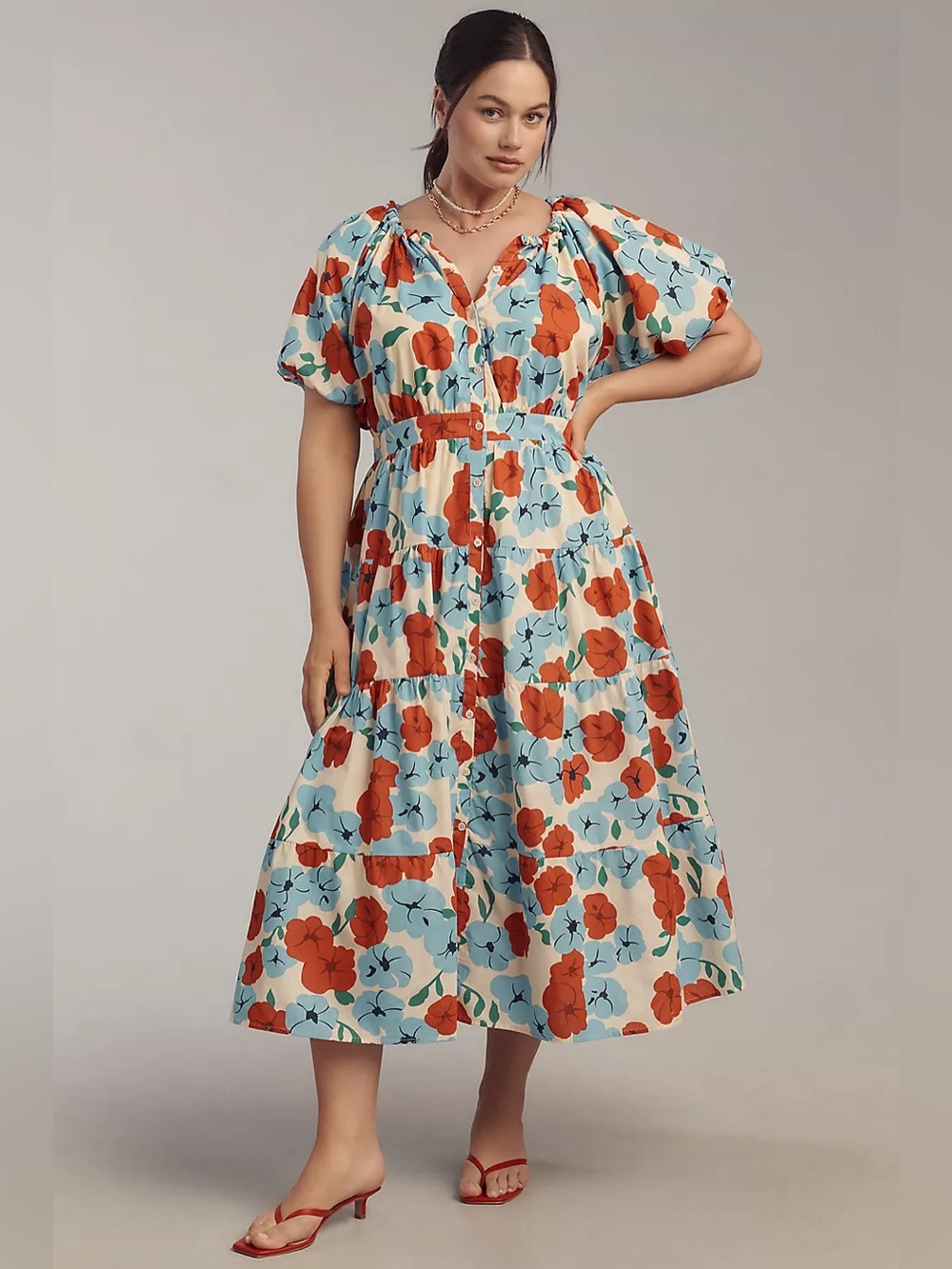 NWT English Factory Plus Puff-Sleeve Tiered Floral Midi Dress Plus Size 2X